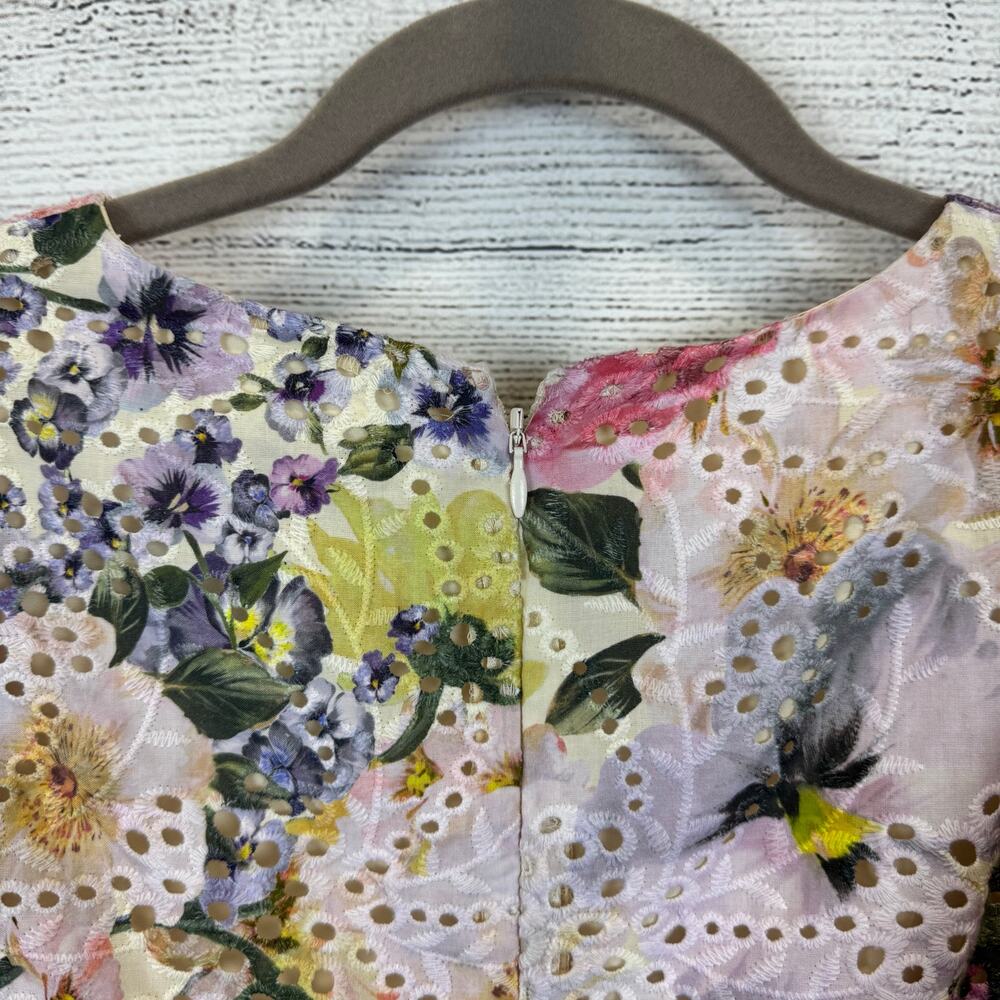 Express Women's Colorful Eyelet Lace Spring Ruffle Floral Dress Size Large - Picture 8 of 11